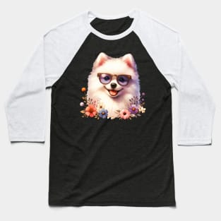 American Eskimo Dog Floral Baseball T-Shirt